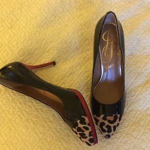 J Renee size 7 black patent/animal print heels